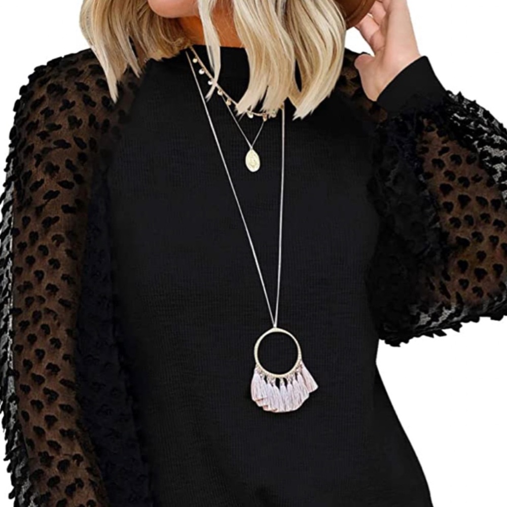 Lace balloon sleeve shirt-B2G1